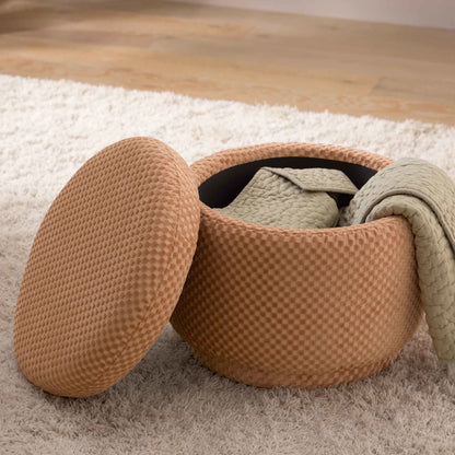 M22985CVC,Enoki Storage Ottoman in Canyon Velvet Checker