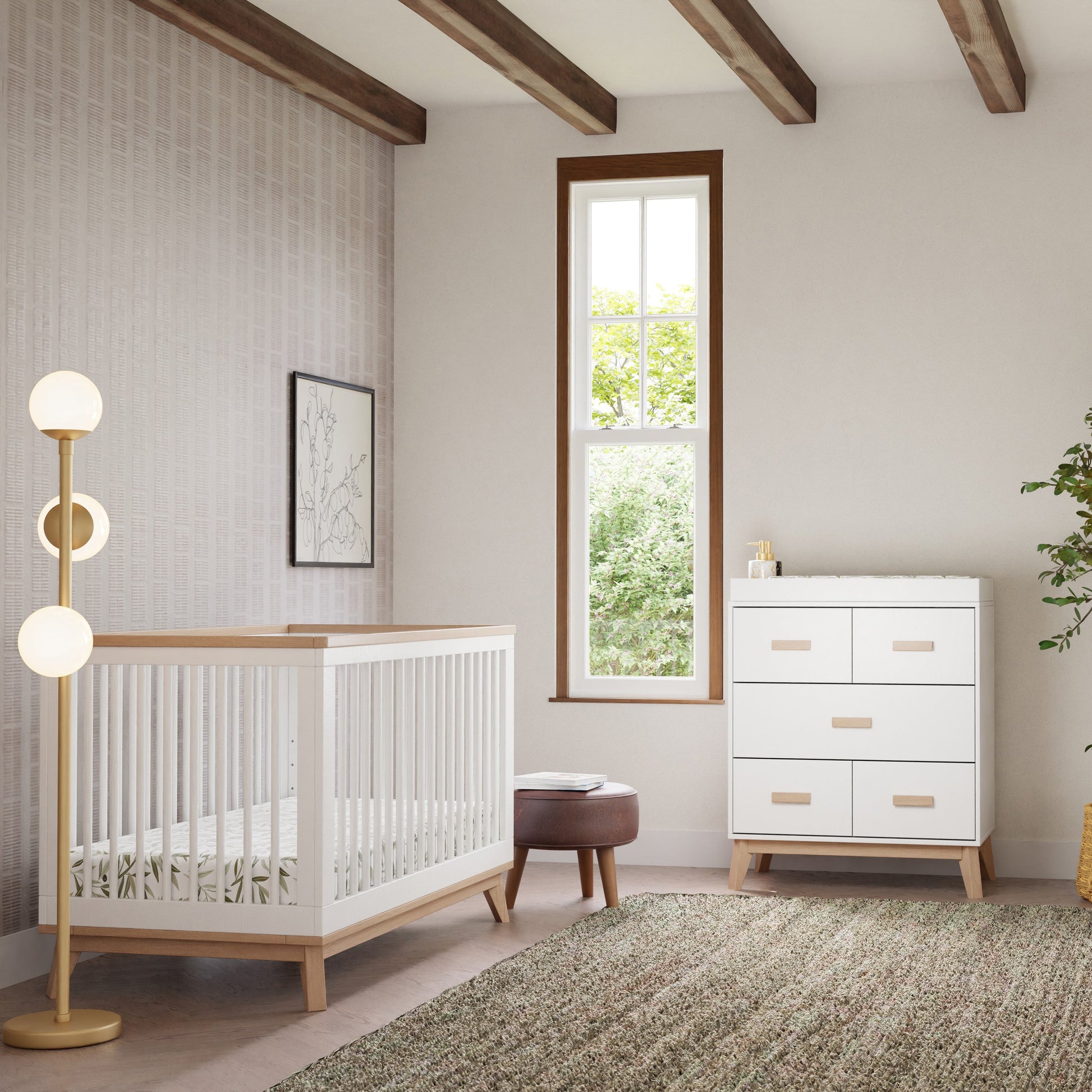 M5801WNX,Scoot 3-in-1 Convertible Crib w/ToddlerBedConversion Kit in White/WashedNatural