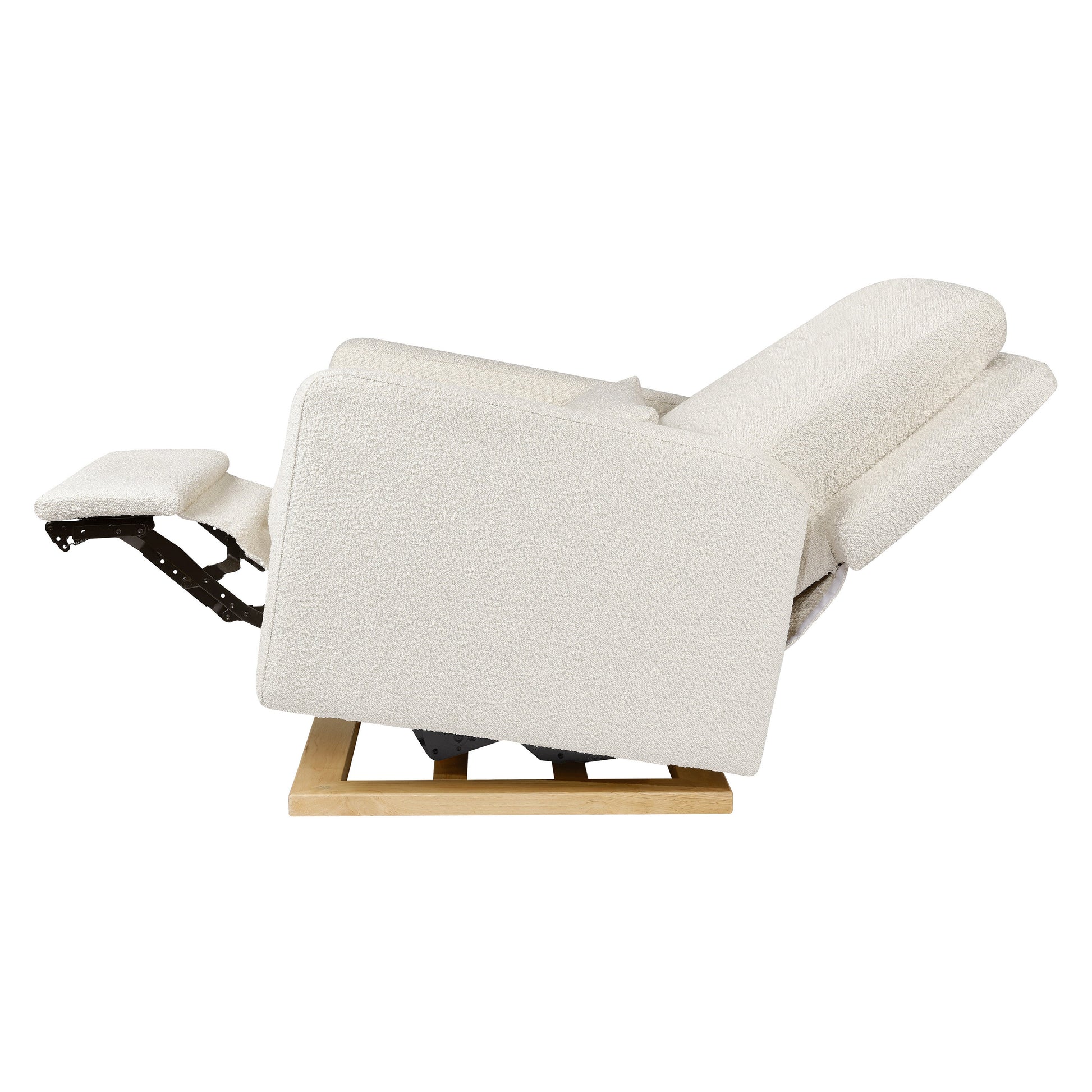 M23085WBLB,Sigi Glider Recliner w/ Electronic Control and USB in Ivory Boucle w/ Light Wood Base