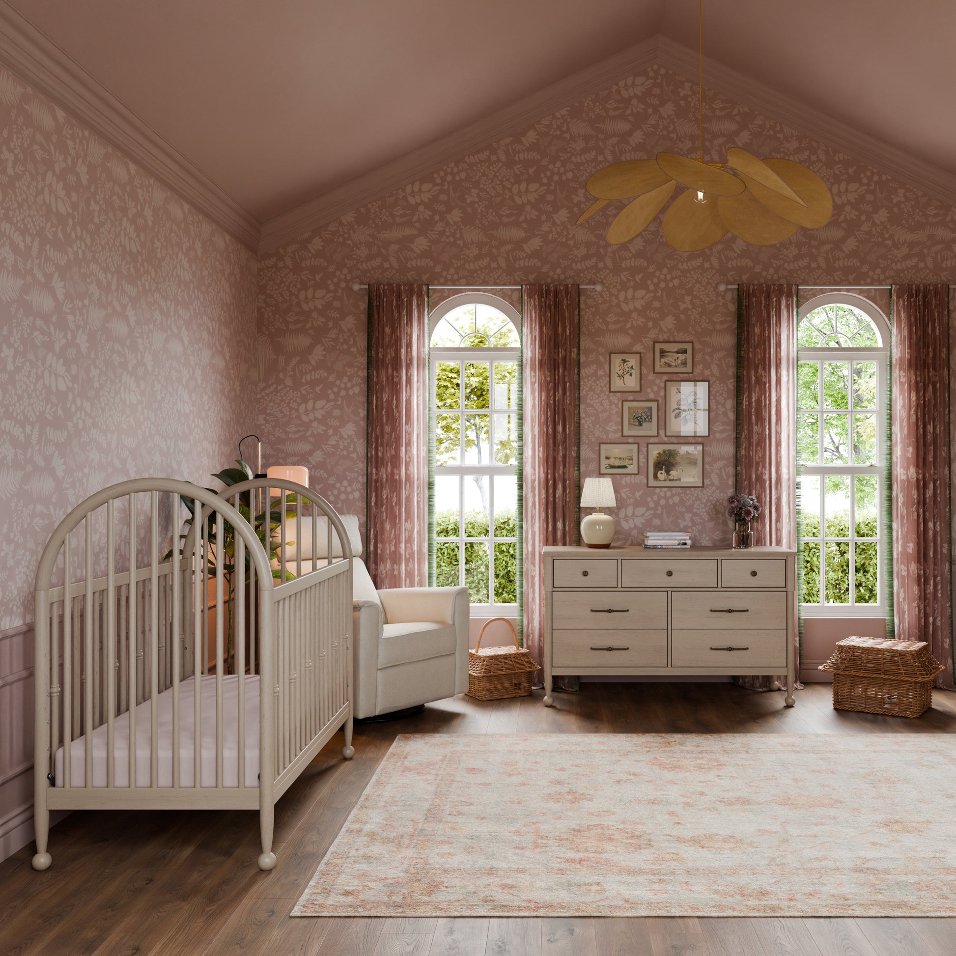 M31401WP,Alouette 3-in-1 Convertible Spindle Crib in Washed Pine