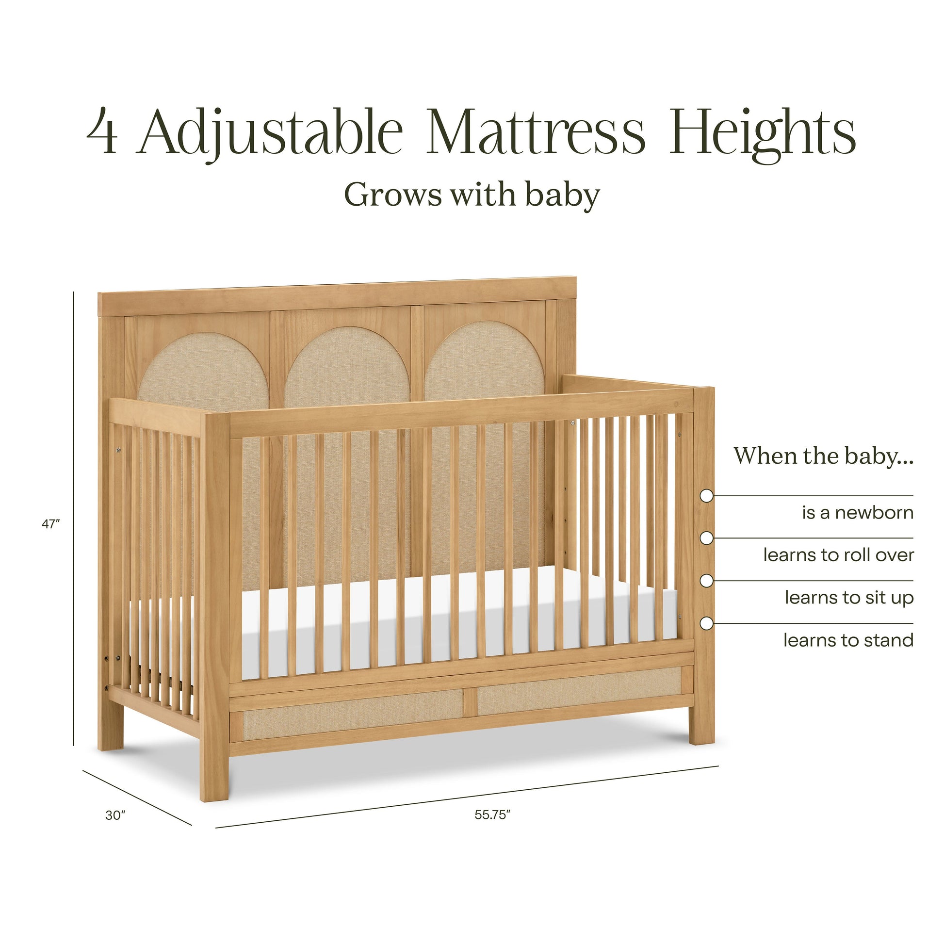 M24801HYPSEW,Eloise 4-in-1 Convertible Crib in Honey & Performance Sand Eco-Weave