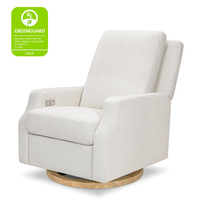 M22286FCSLB,Crewe Electronic Swivel Glider Recliner in Fog Chatham Stripe Performance Eco-Weave w/LB