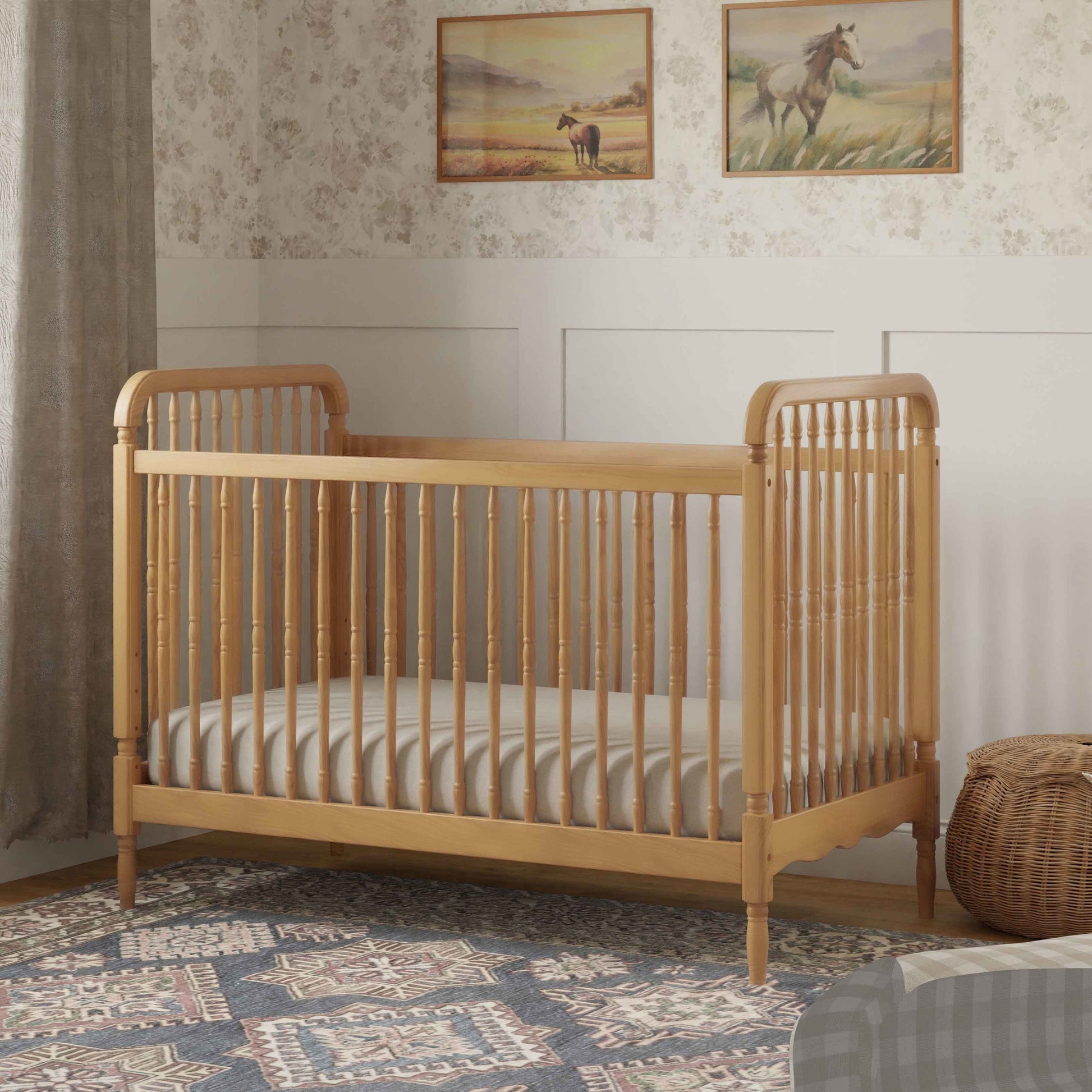 M7101HY,Liberty 3-in-1 Convertible Spindle Crib w/Toddler Bed Conversion Kit in Honey