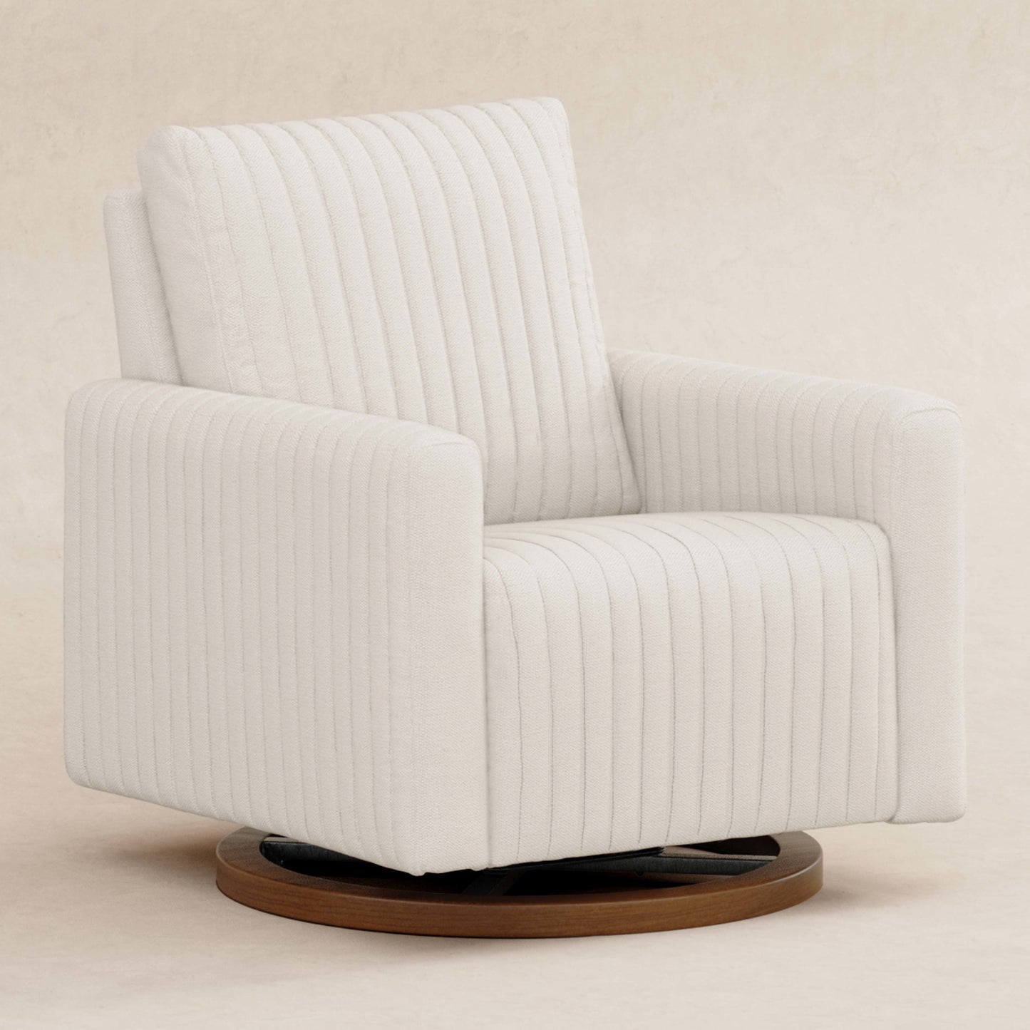 M26687PCMEWDB,Poe Channeled Swivel Glider in Performance Cream Eco-Weave w/ Dark Wood Base