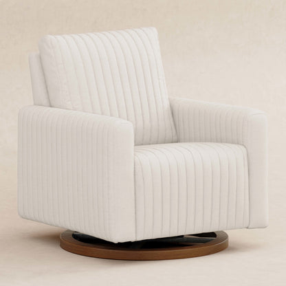 M26687PCMEWDB,Poe Channeled Swivel Glider in Performance Cream Eco-Weave w/ Dark Wood Base