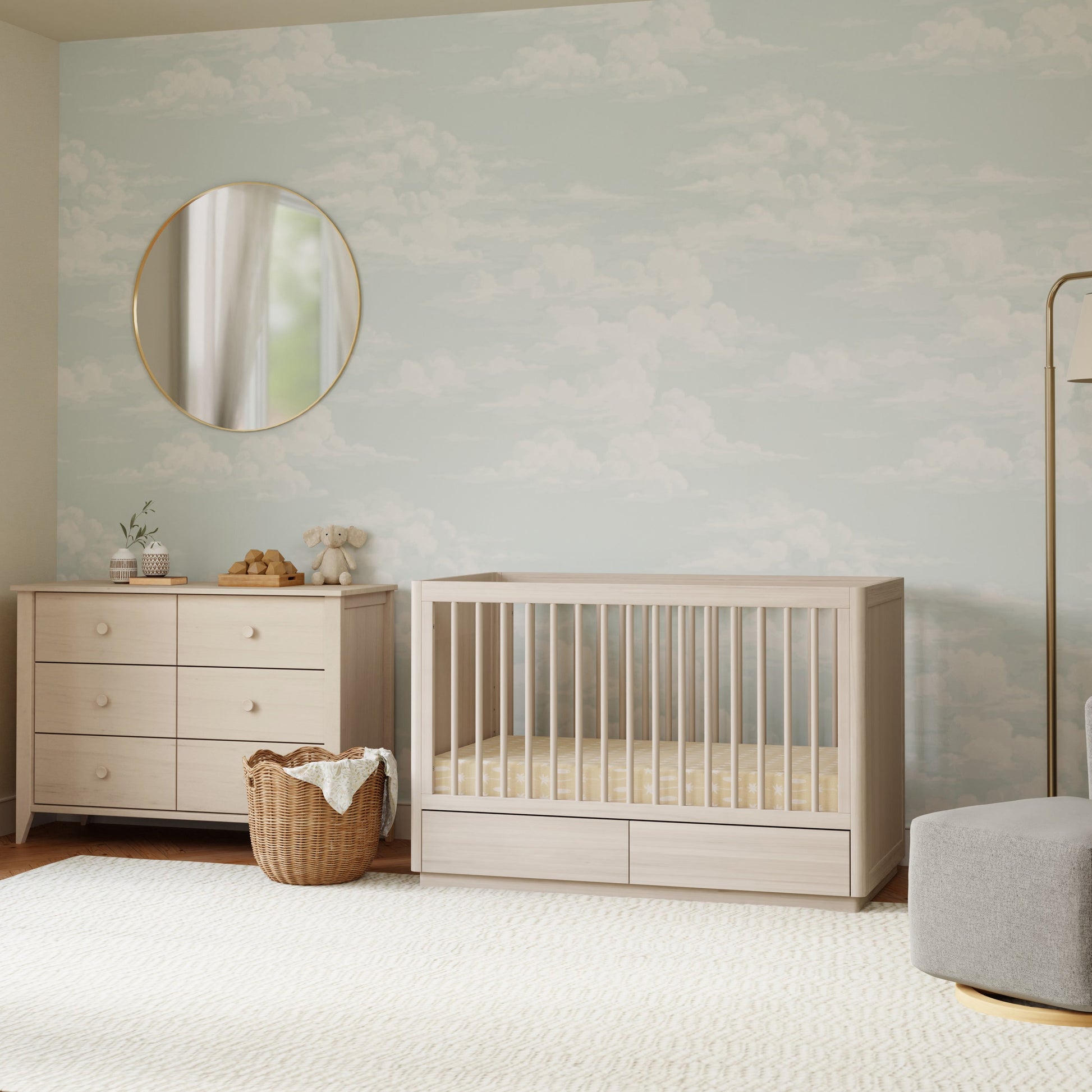 M21601NX,Bento 3-in-1 Convertible Storage Crib w/Toddler Bed Conversion Kit in Washed Natural