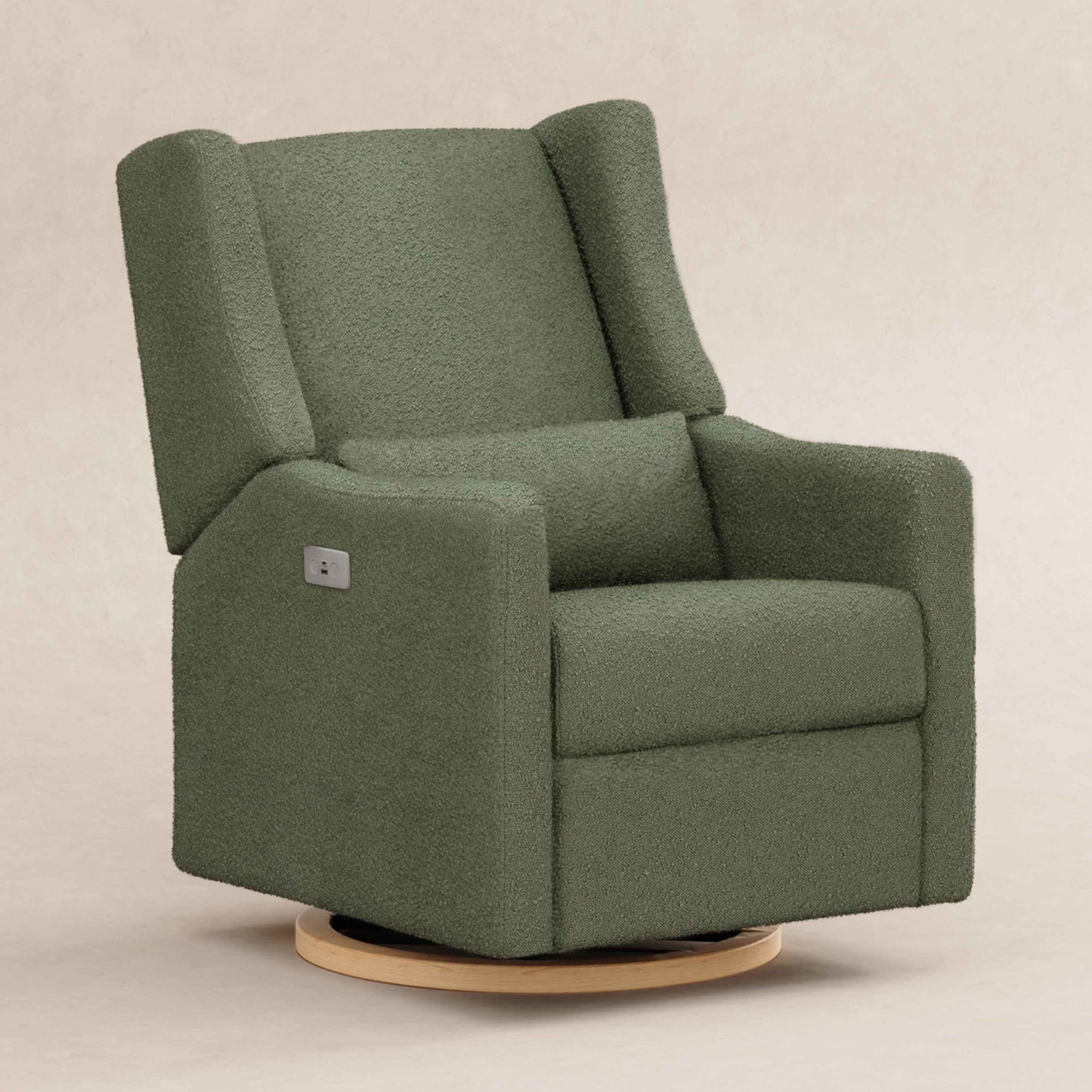 M11288OBLB,Kiwi Glider Recliner w/ Electronic Control and USB in Olive Boucle w/Light Wood Base