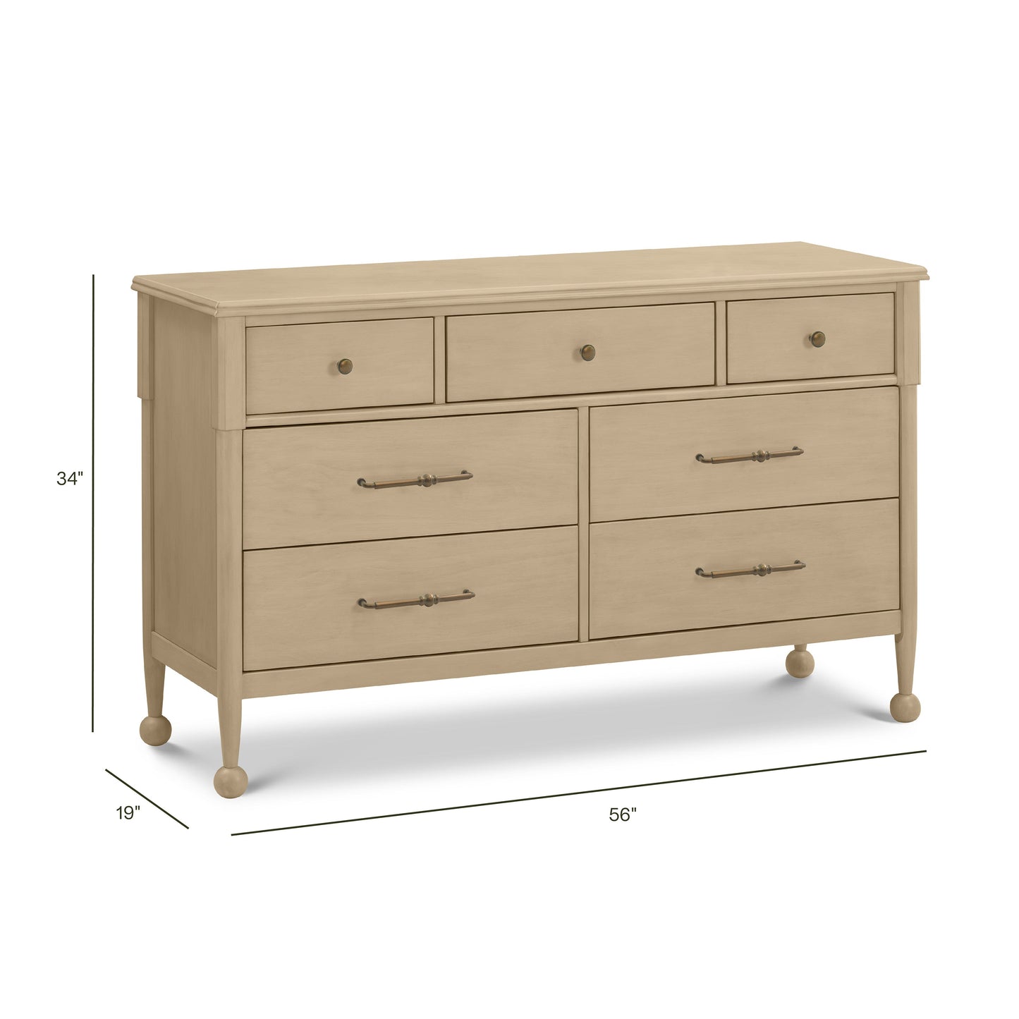 M31416WP,Alouette 7-Drawer Assembled Dresser in Washed Pine