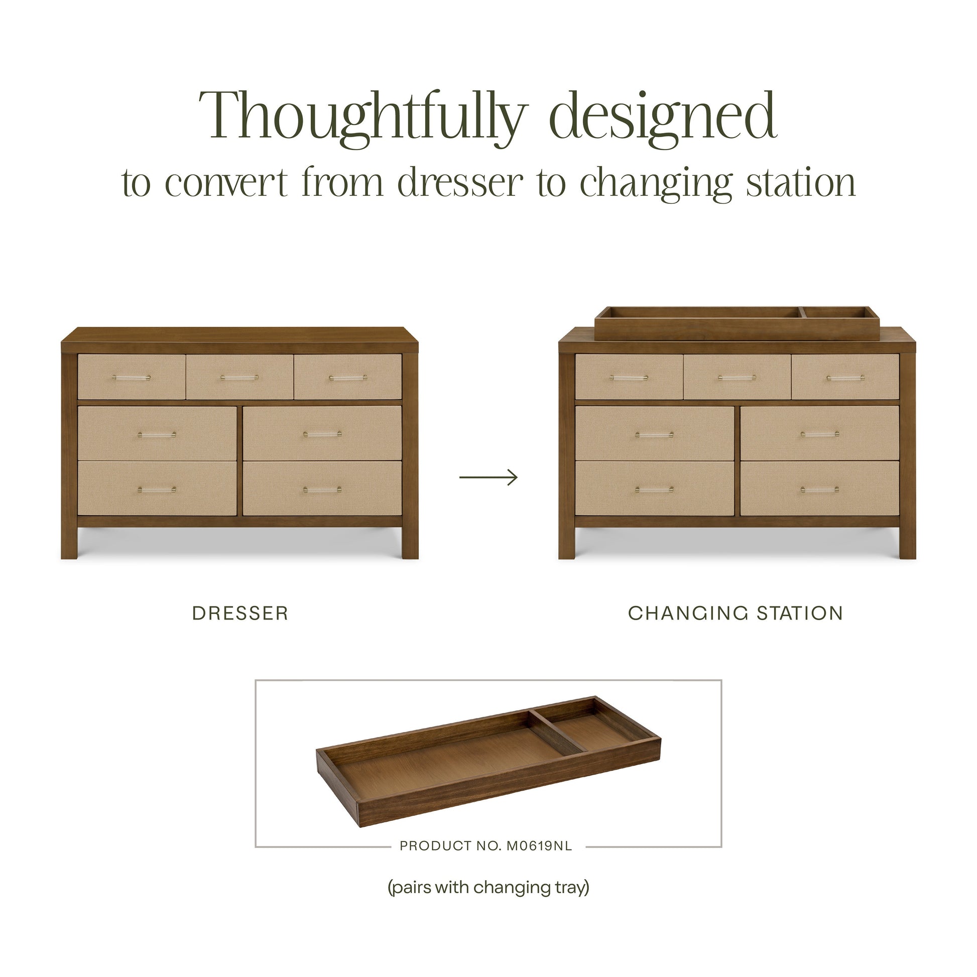 M24816NLPSEW,Eloise 7-Drawer Assembled Dresser in Natural Walnut & Performance Sand Eco-Weave
