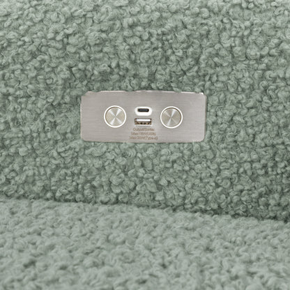 M11288STLB,Kiwi Glider Recliner w/ Electronic Control and USB in Sage Teddy Loop w/ Light Wood Base