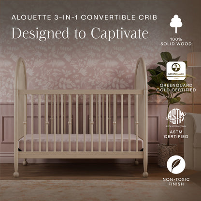 M31401WP,Alouette 3-in-1 Convertible Spindle Crib in Washed Pine