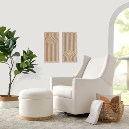 M22885PCMEWLB,Naka Storage Ottoman in Performance Cream Eco-Weave w/ Light wood base