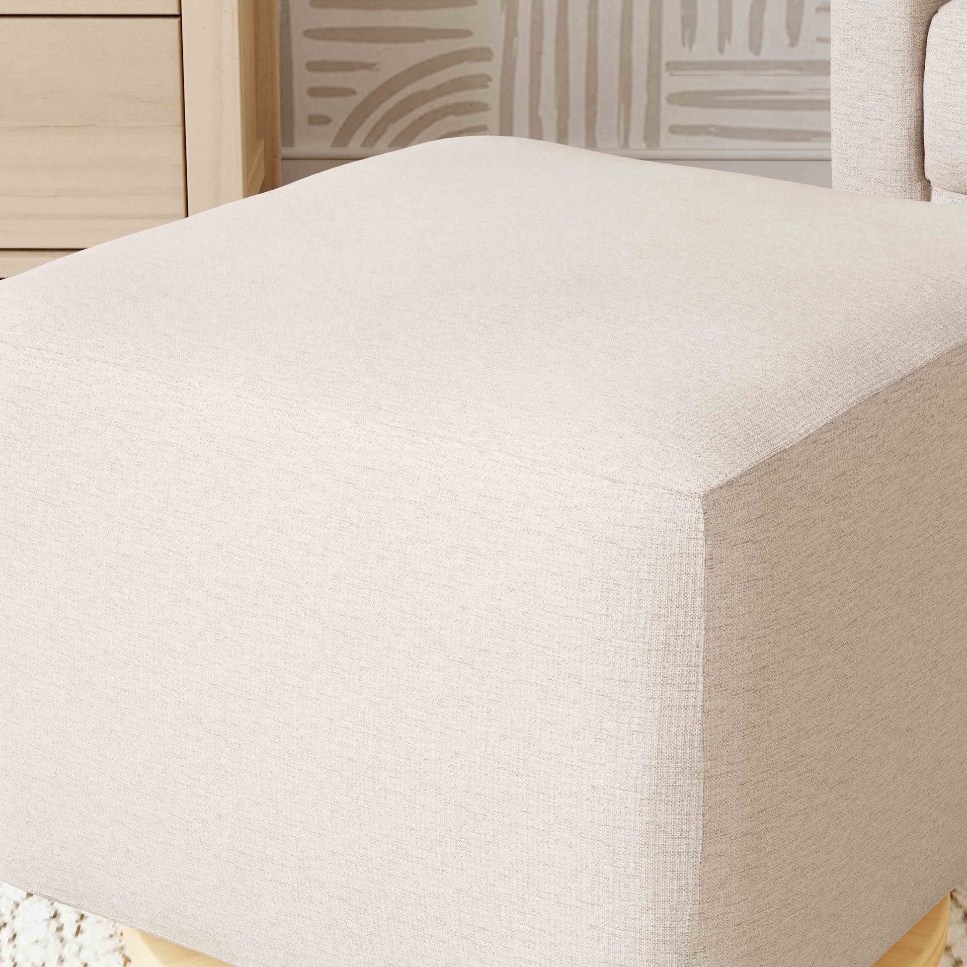 M26385PBEWLB,Kiwi Gliding Ottoman in Performance Beach Eco-Weave w/ Light Wood Base