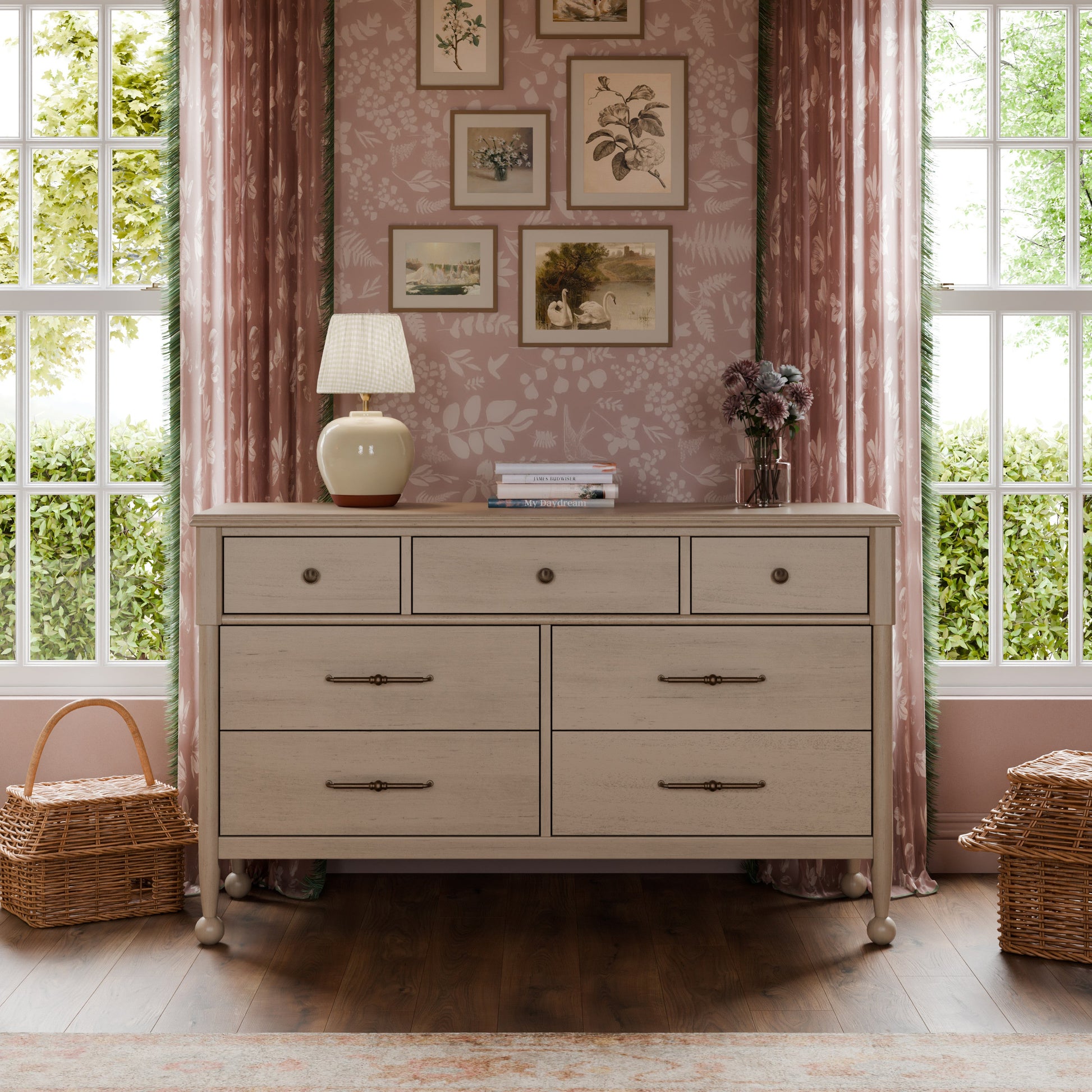 M31416WP,Alouette 7-Drawer Assembled Dresser in Washed Pine