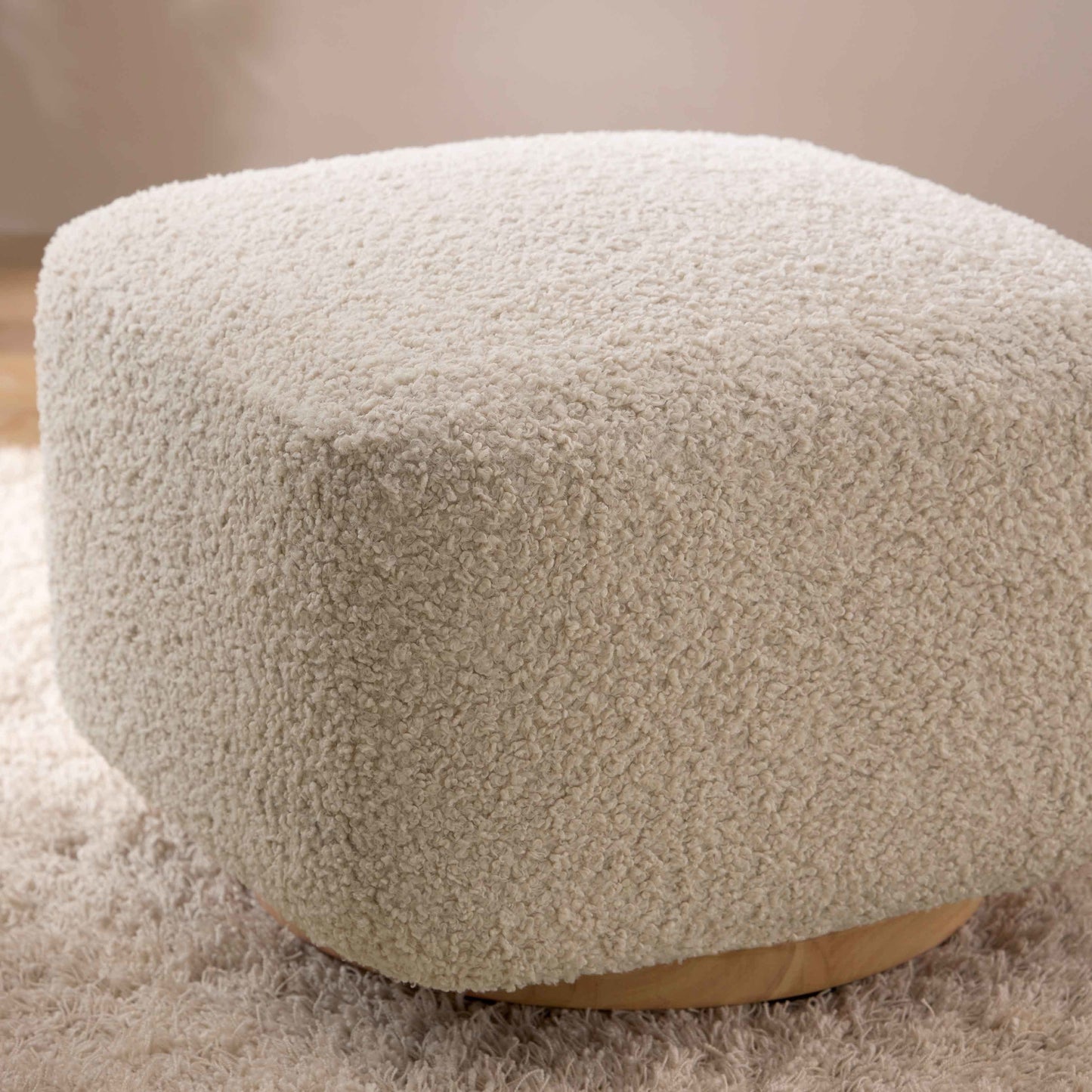 M26385ATLB,Kiwi Gliding Ottoman in Almond Teddy Loop w/ Light Wood Base