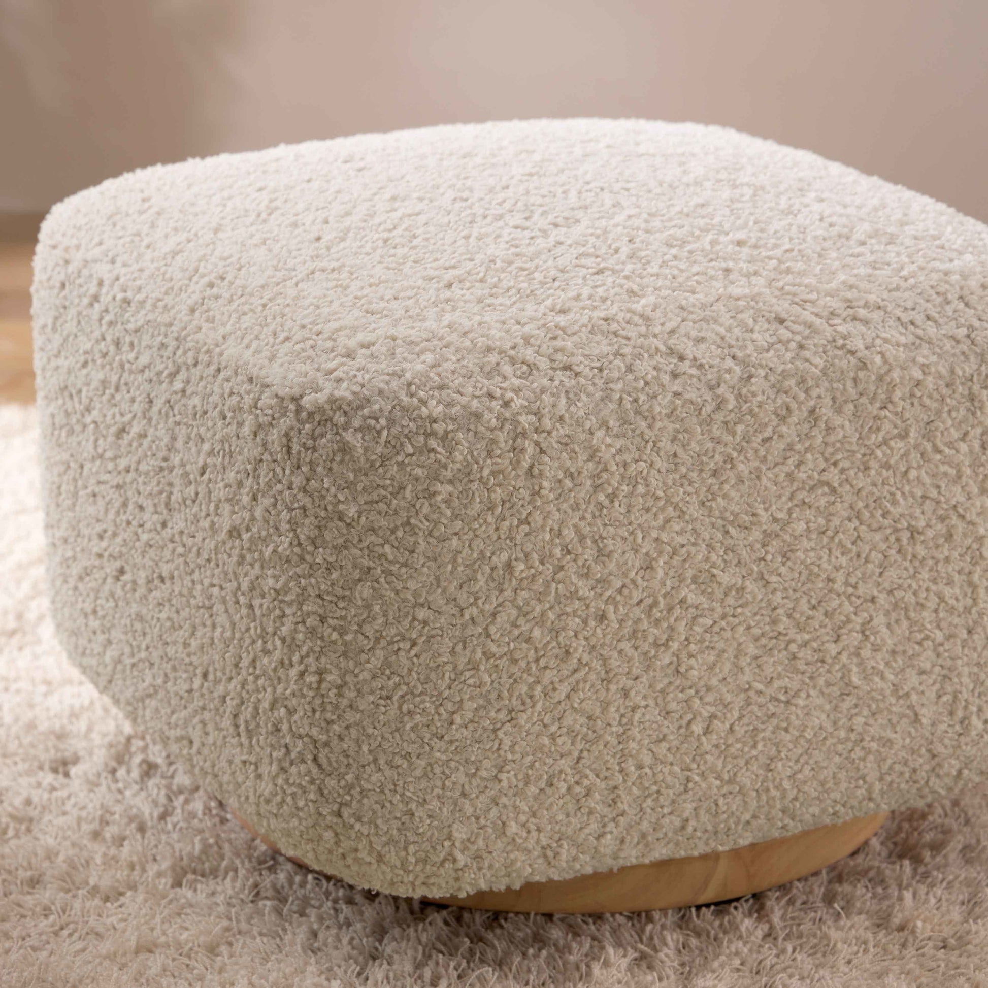 M26385ATLB,Kiwi Gliding Ottoman in Almond Teddy Loop w/ Light Wood Base