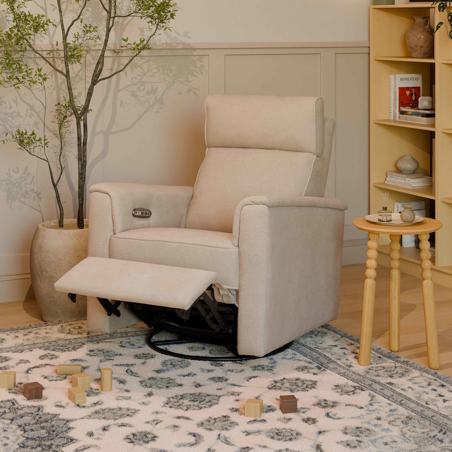 M17186PBEW,Willa Plus Power Glider Recliner w/ Power Headrest in Performance Beach Eco-Weave