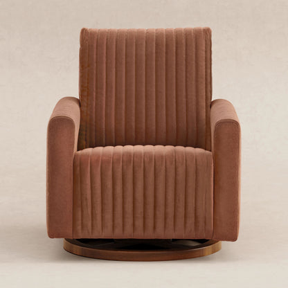 M26687RTVDB,Poe Channeled Swivel Glider in Rust Velvet with Dark Wood Base