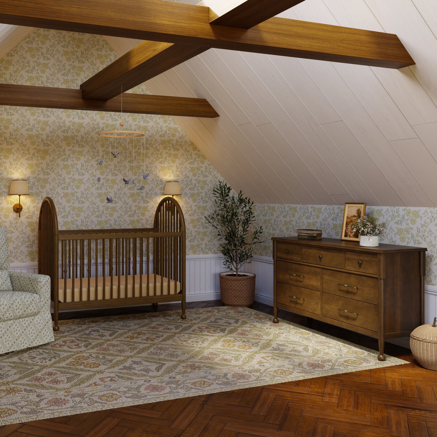 M31401NL,Alouette 3-in-1 Convertible Spindle Crib in Natural Walnut