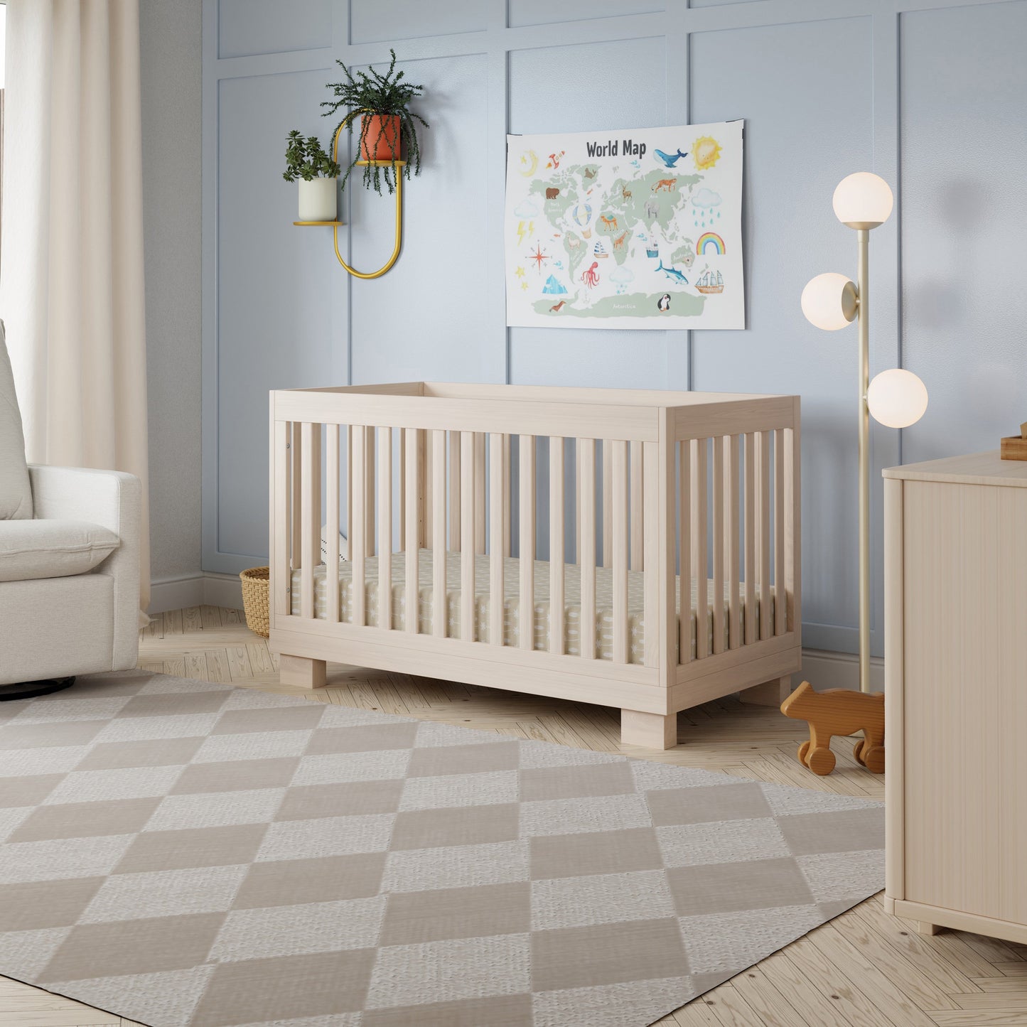 M6701NX,Modo 3-in-1 Convertible Crib w/Toddler Bed Conversion Kit in Washed Natural
