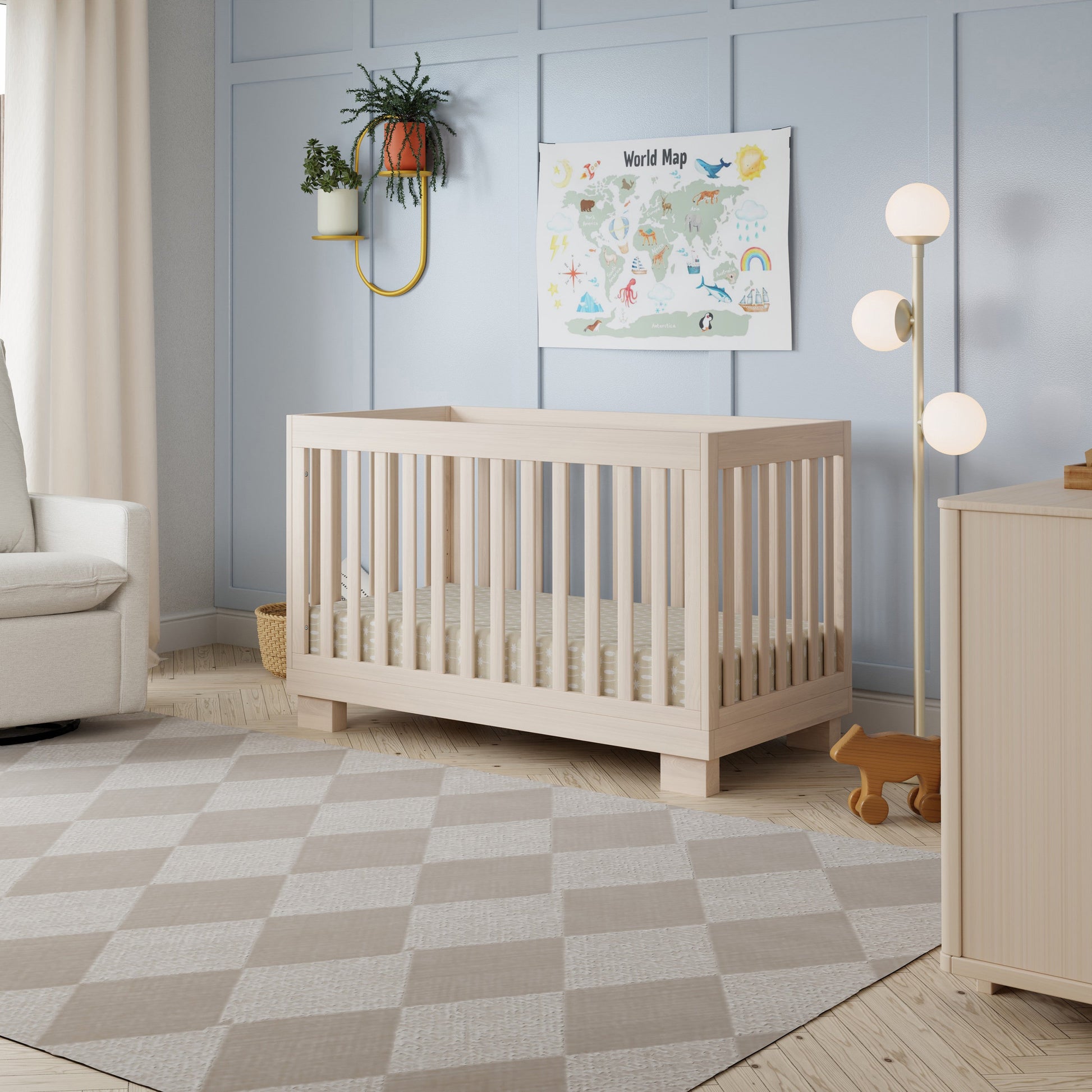 M6701NX,Modo 3-in-1 Convertible Crib w/Toddler Bed Conversion Kit in Washed Natural