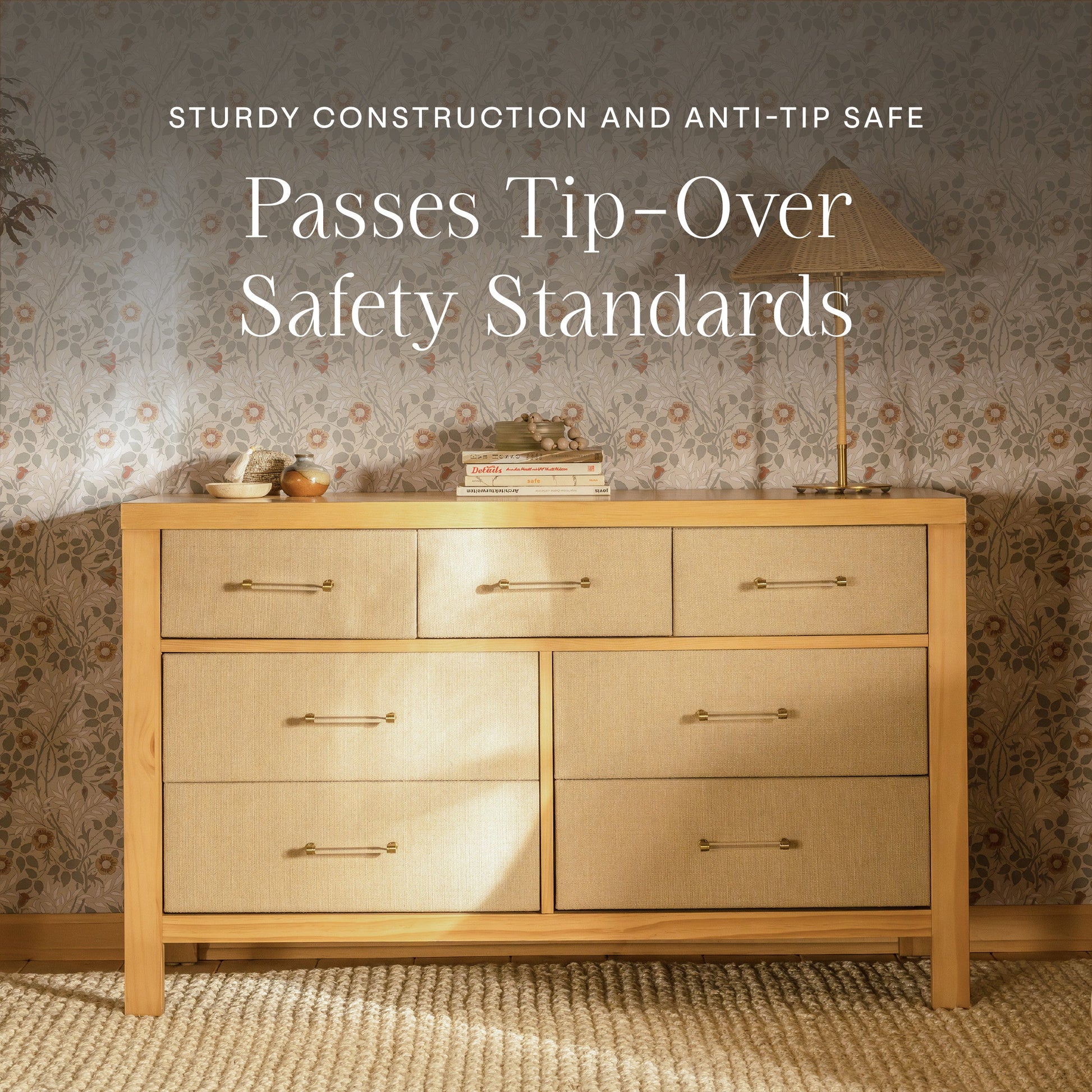 M24816HYPSEW,Eloise 7-Drawer Assembled Dresser in Honey & Performance Sand Eco-Weave