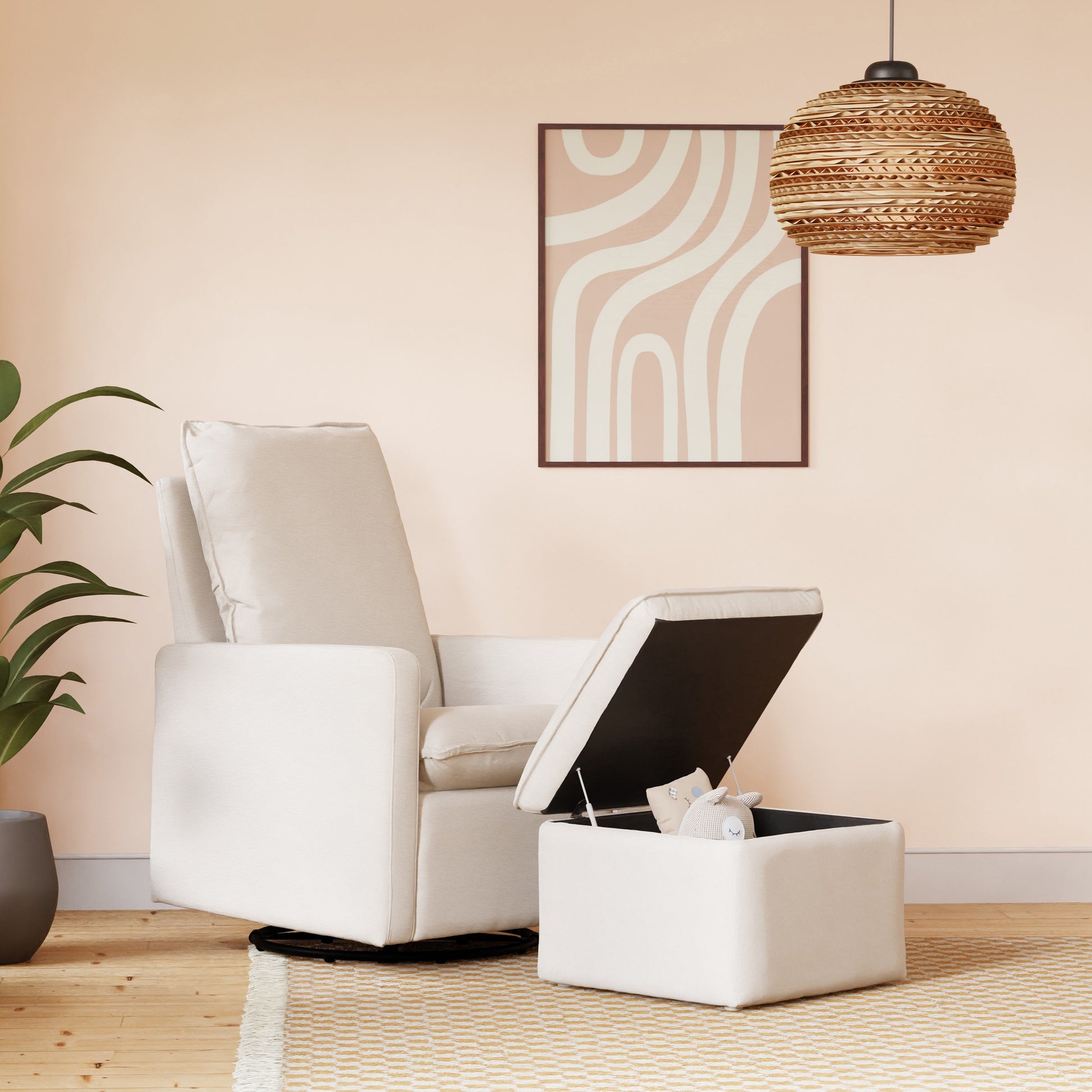 M20987PCMEW,Cali Pillowback Swivel Glider in Performance Cream Eco-Weave