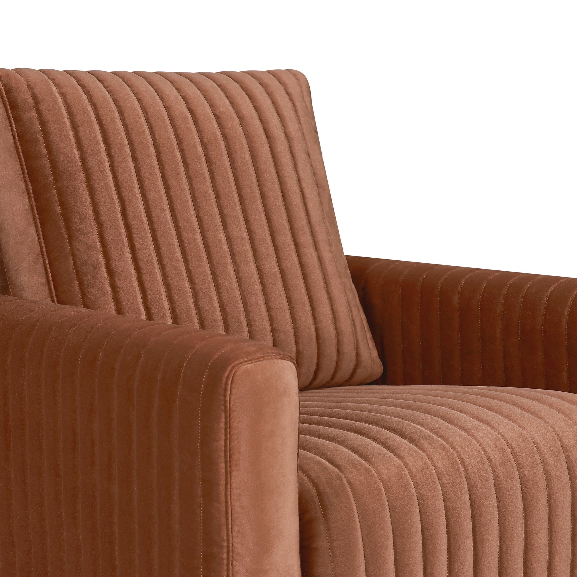 M26687RTVDB,Poe Channeled Swivel Glider in Rust Velvet with Dark Wood Base
