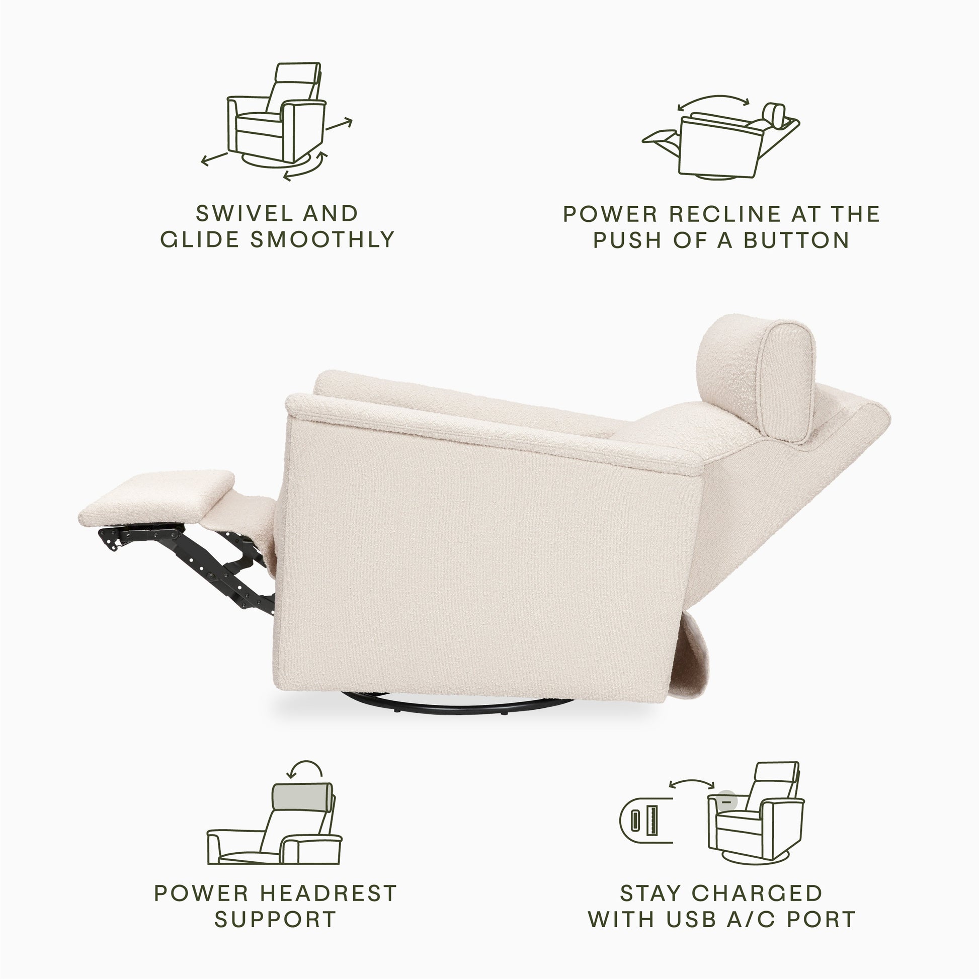 M17186PWB,Willa Plus Power Glider Recliner w/ Power Headrest in Performance Ivory Boucle