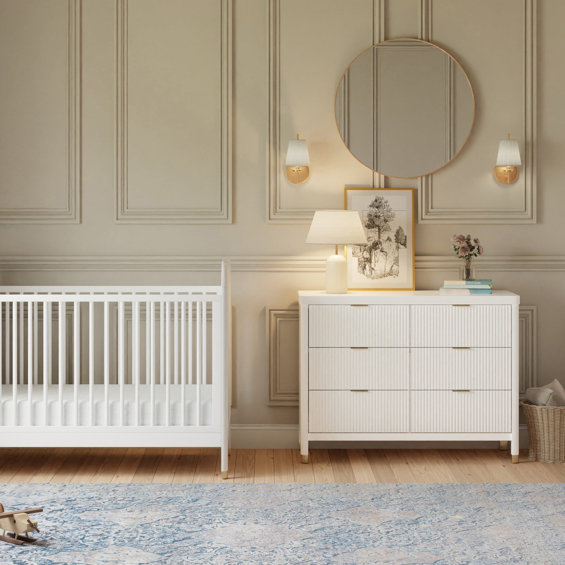 M26716RW,Brimsley Tambour 6-Drawer Assembled Dresser in Warm White