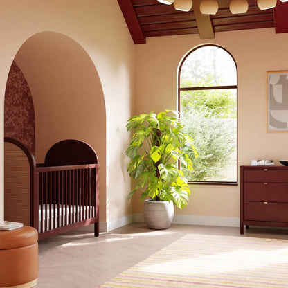 M25601CRNC,Bondi Cane 3-in-1 Convertible Crib w/ Toddler Bed Kit in Crimson with Natural Cane
