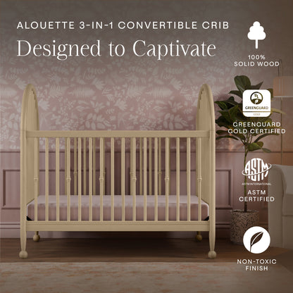 M31401WP,Alouette 3-in-1 Convertible Spindle Crib in Washed Pine