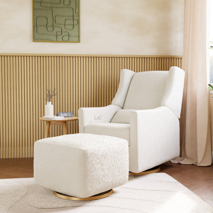 M26385WBG,Kiwi Gliding Ottoman in Ivory Boucle w/ Gold Base