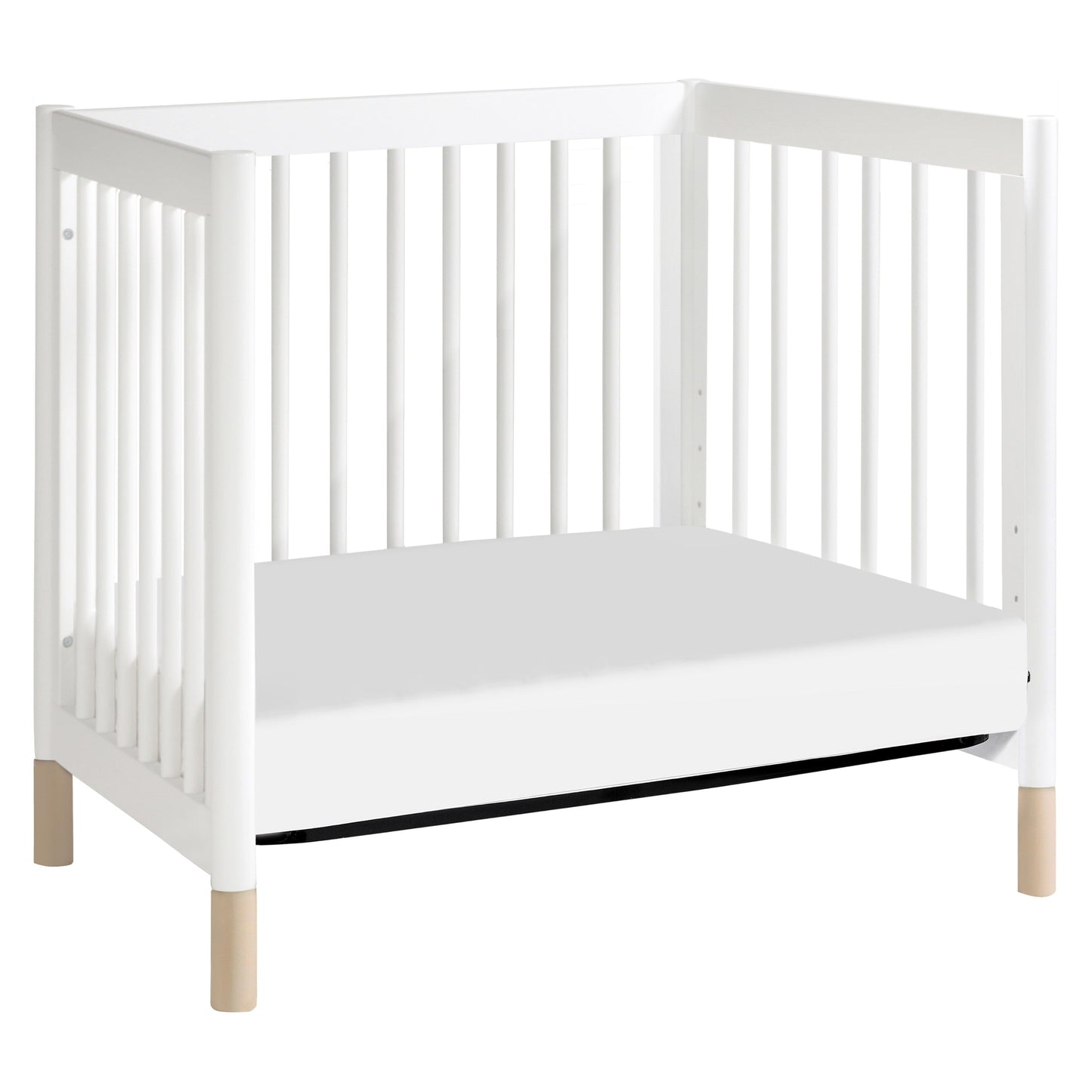 M12998WNX,Gelato 4-in-1 Convertible Mini Crib and Twin bed in White Finish w/Washed Natural Feet