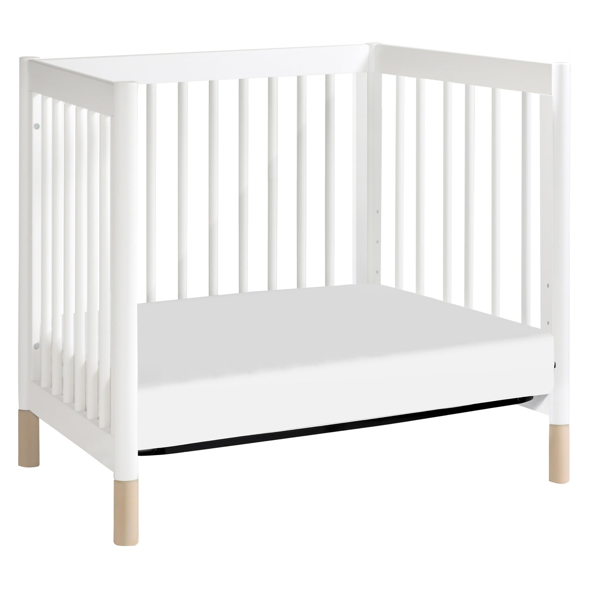 M12998WNX,Gelato 4-in-1 Convertible Mini Crib and Twin bed in White Finish w/Washed Natural Feet