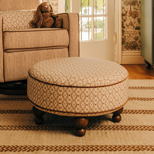 M33385BSRCTF,Nate Berkus x Babyletto Astre Ottoman in Perf Bronze Star Eco-Crossweave w/Toffee feet