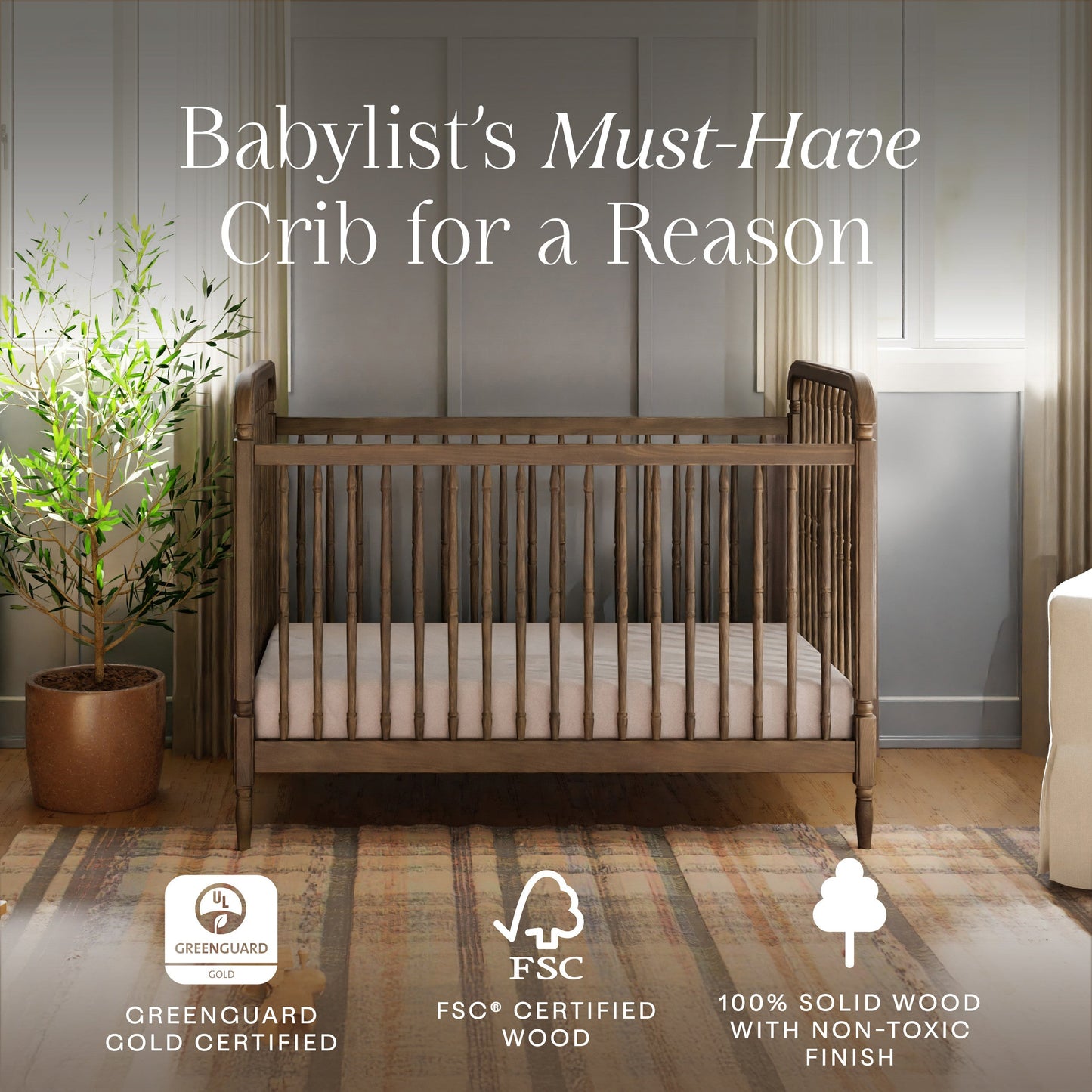 M7101NL,Liberty 3-in-1 Convertible Spindle Crib w/Toddler Bed Conversion Kit in Natural Walnut