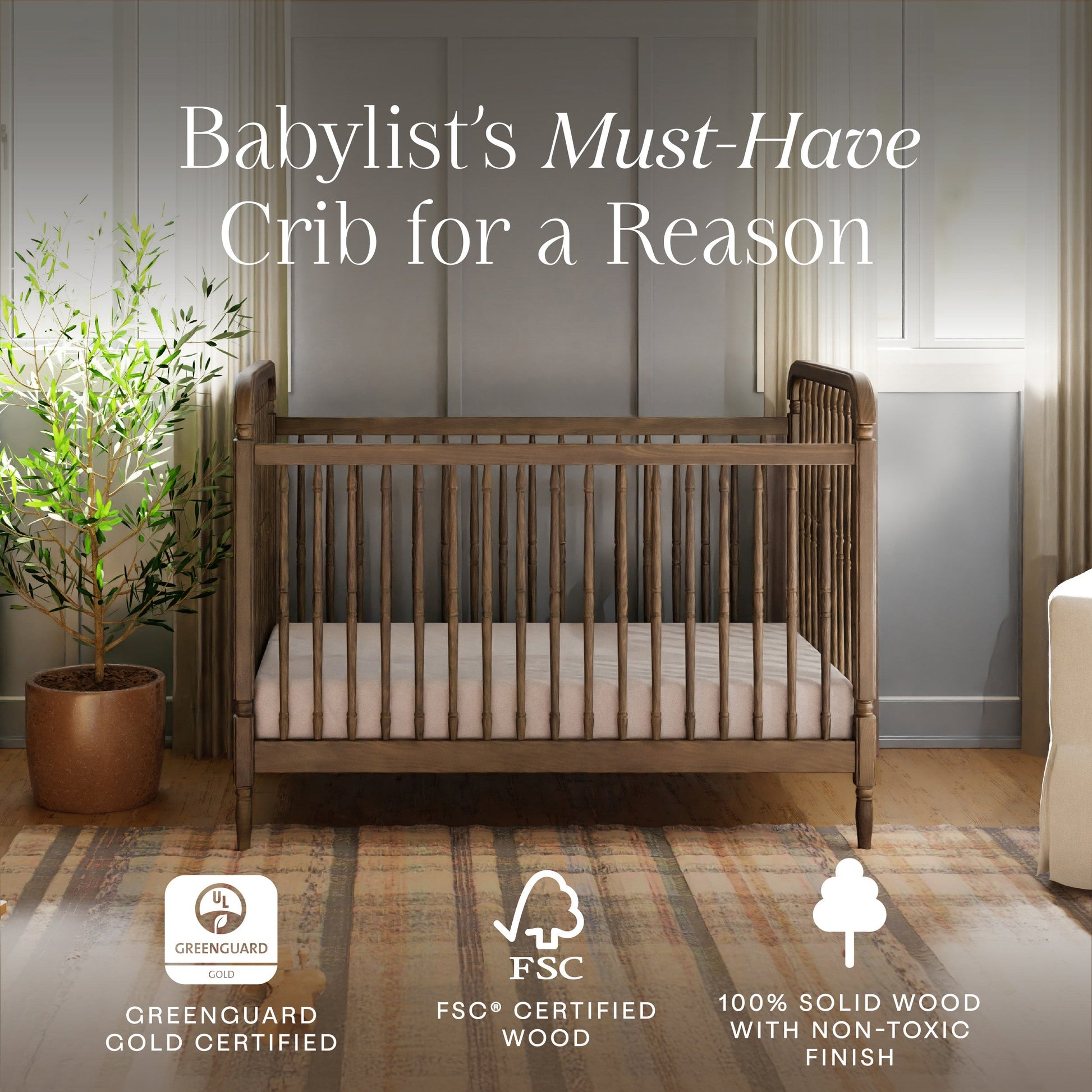 M7101NL,Liberty 3-in-1 Convertible Spindle Crib w/Toddler Bed Conversion Kit in Natural Walnut