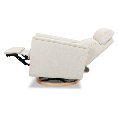 B17186WBLB,Willa Plus Power Glider Recliner w/ Power Headrest in Ivory Boucle with Light Wood Base