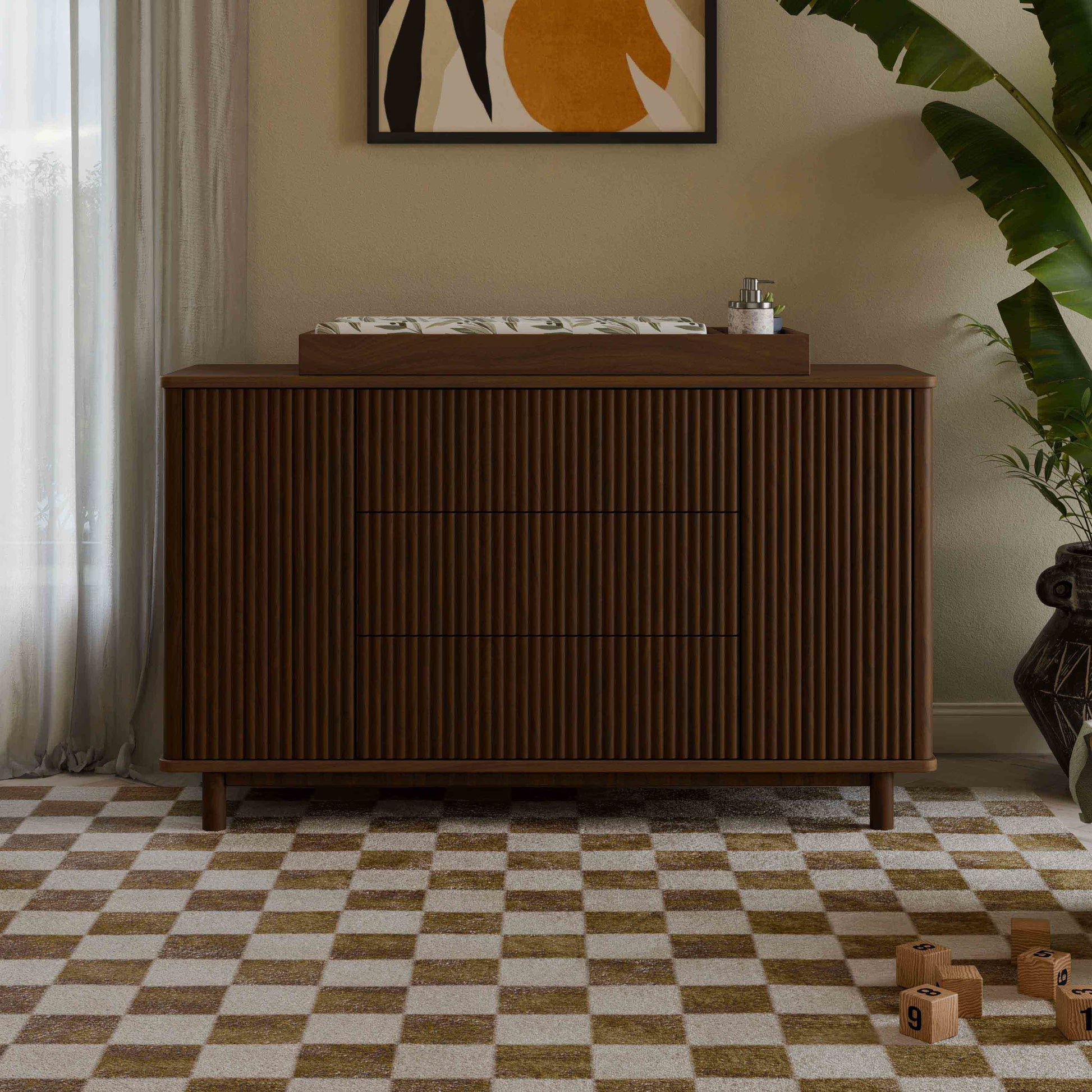 M29816NL,Pogo Tambour Assembled Dresser in Natural Walnut