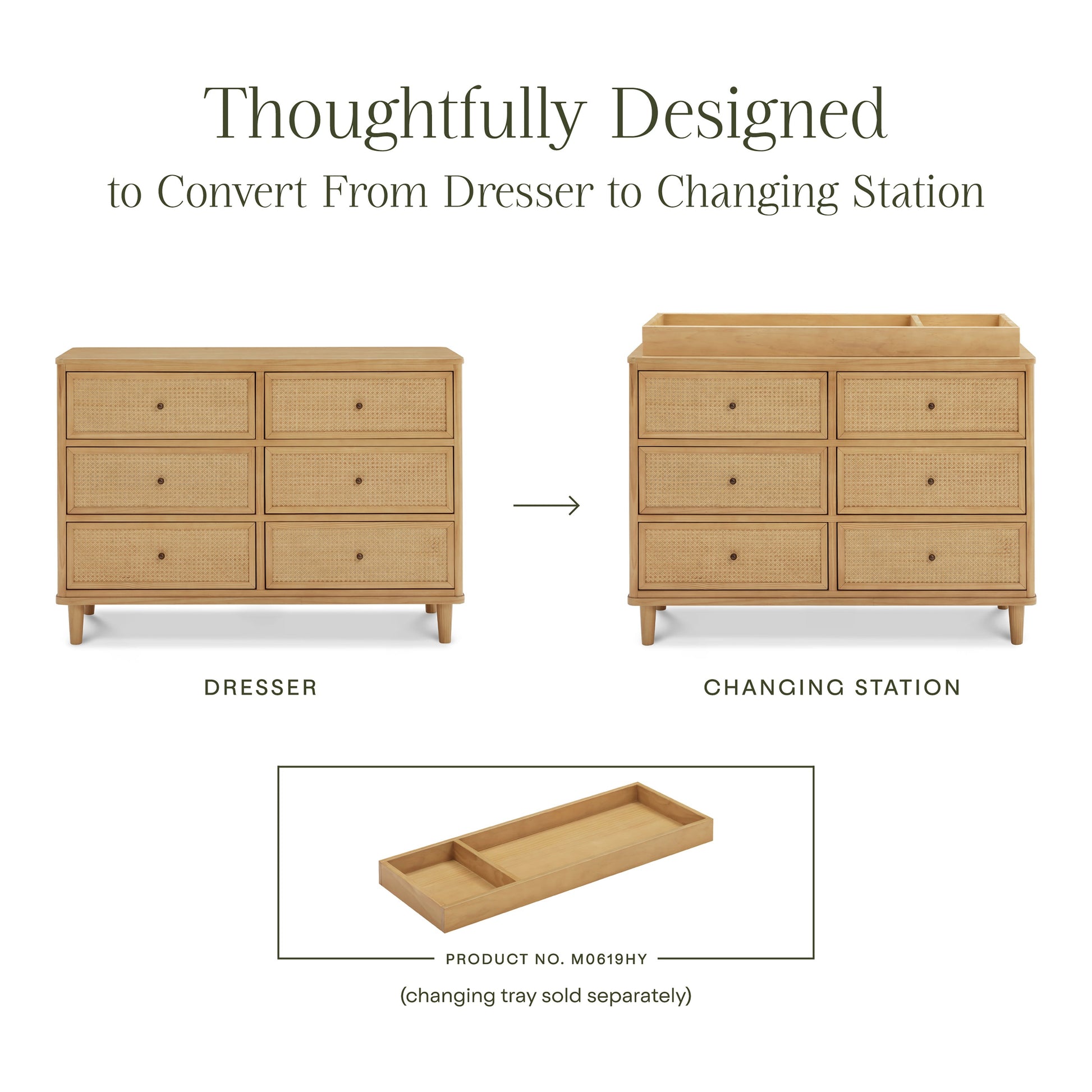 M23716HYHC,Marin with Cane 6 Drawer Assembled Dresser in Honey and Honey Cane