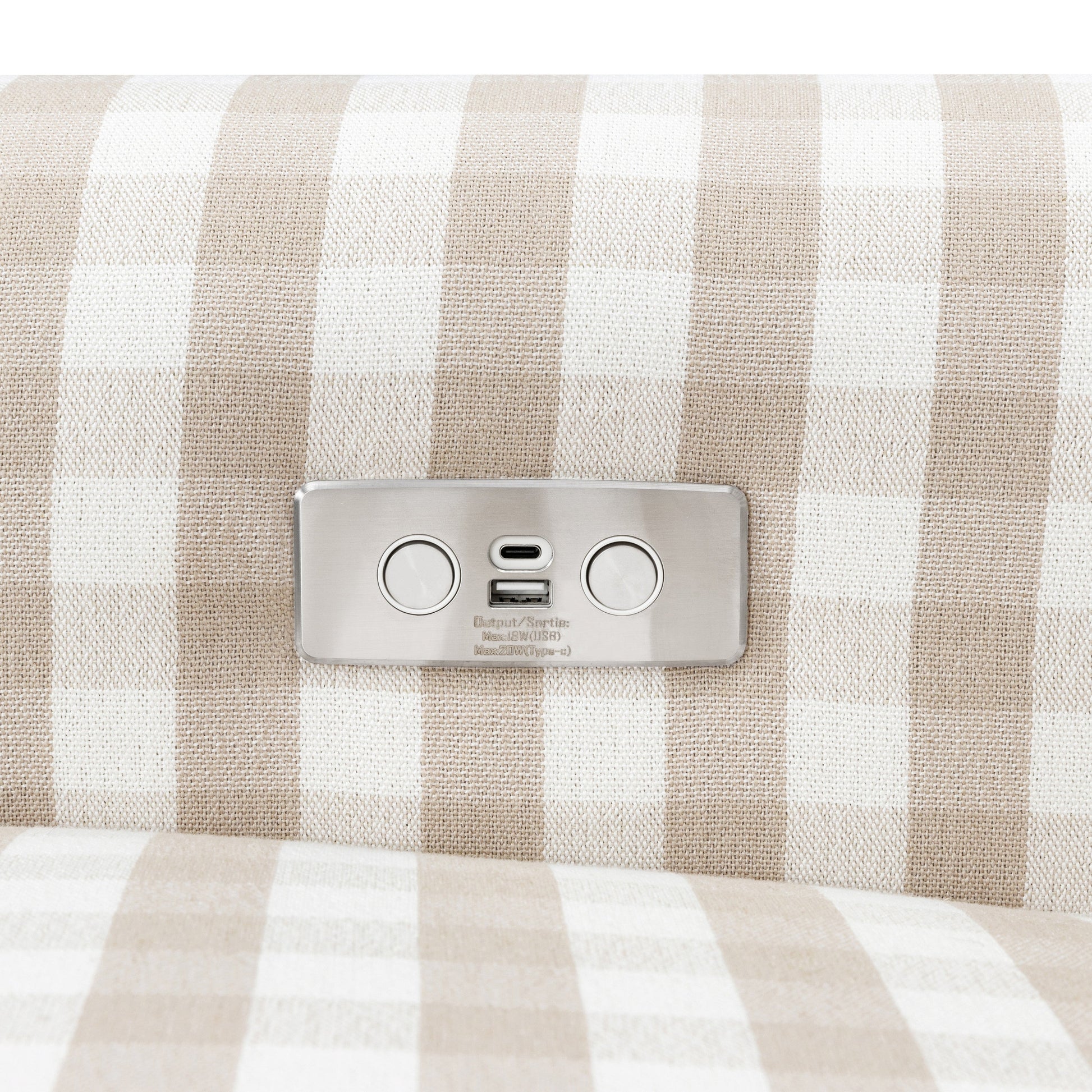 B17787TGH,Monroe Pillowback Power Recliner in Tan Gingham