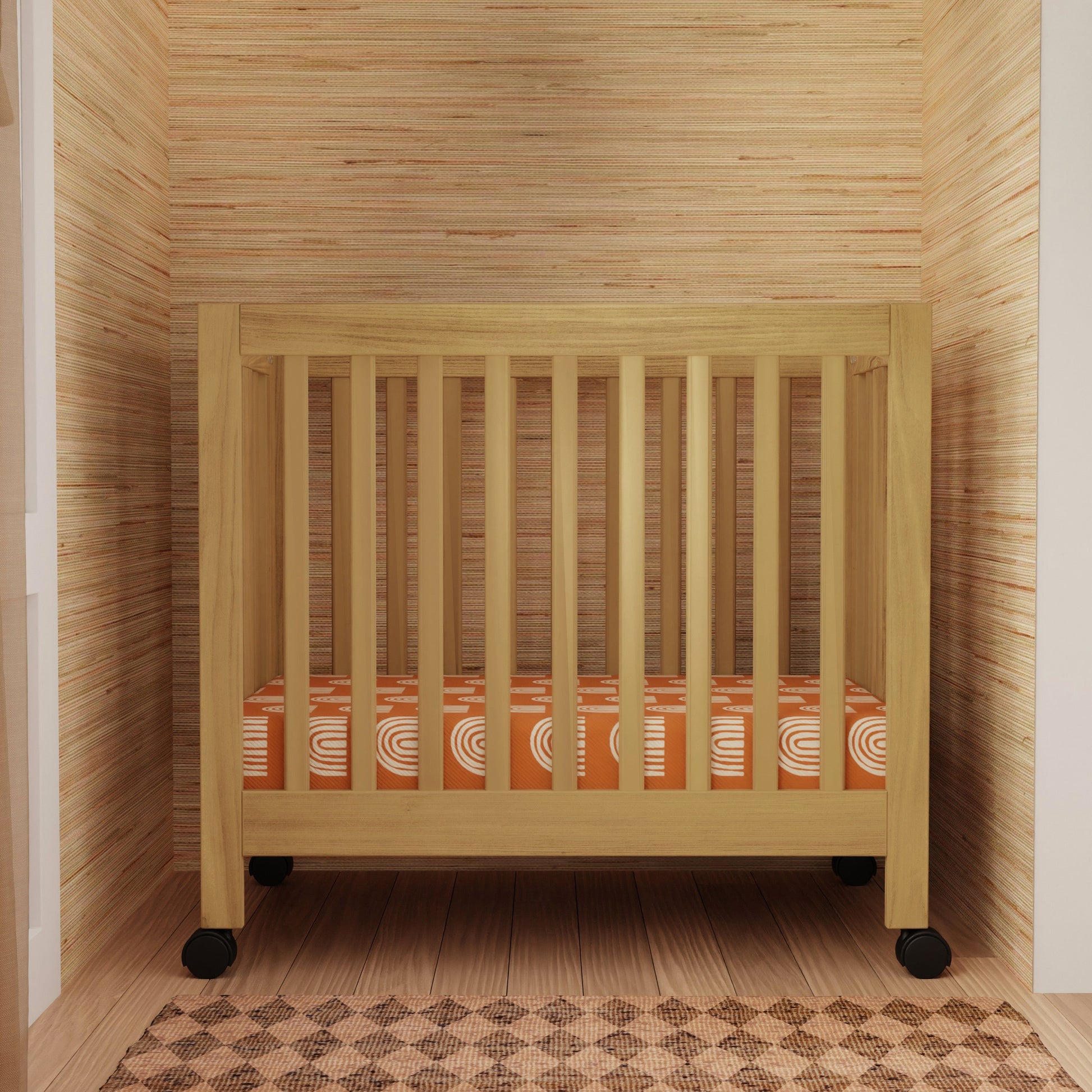 M6698HY,Origami Mini Crib in Honey