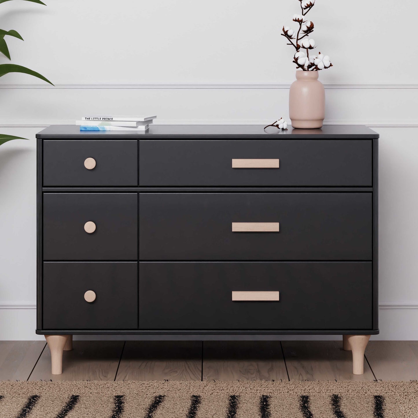 M9016BNX,Lolly 6-Drawer Double Dresser  Assembled in Black/Washed natural