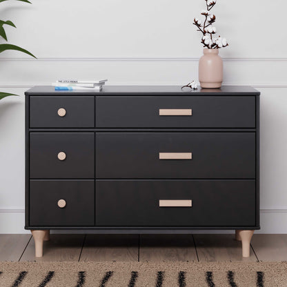 M9016BNX,Lolly 6-Drawer Double Dresser  Assembled in Black/Washed natural