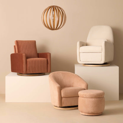 M26687RTVDB,Poe Channeled Swivel Glider in Rust Velvet with Dark Wood Base