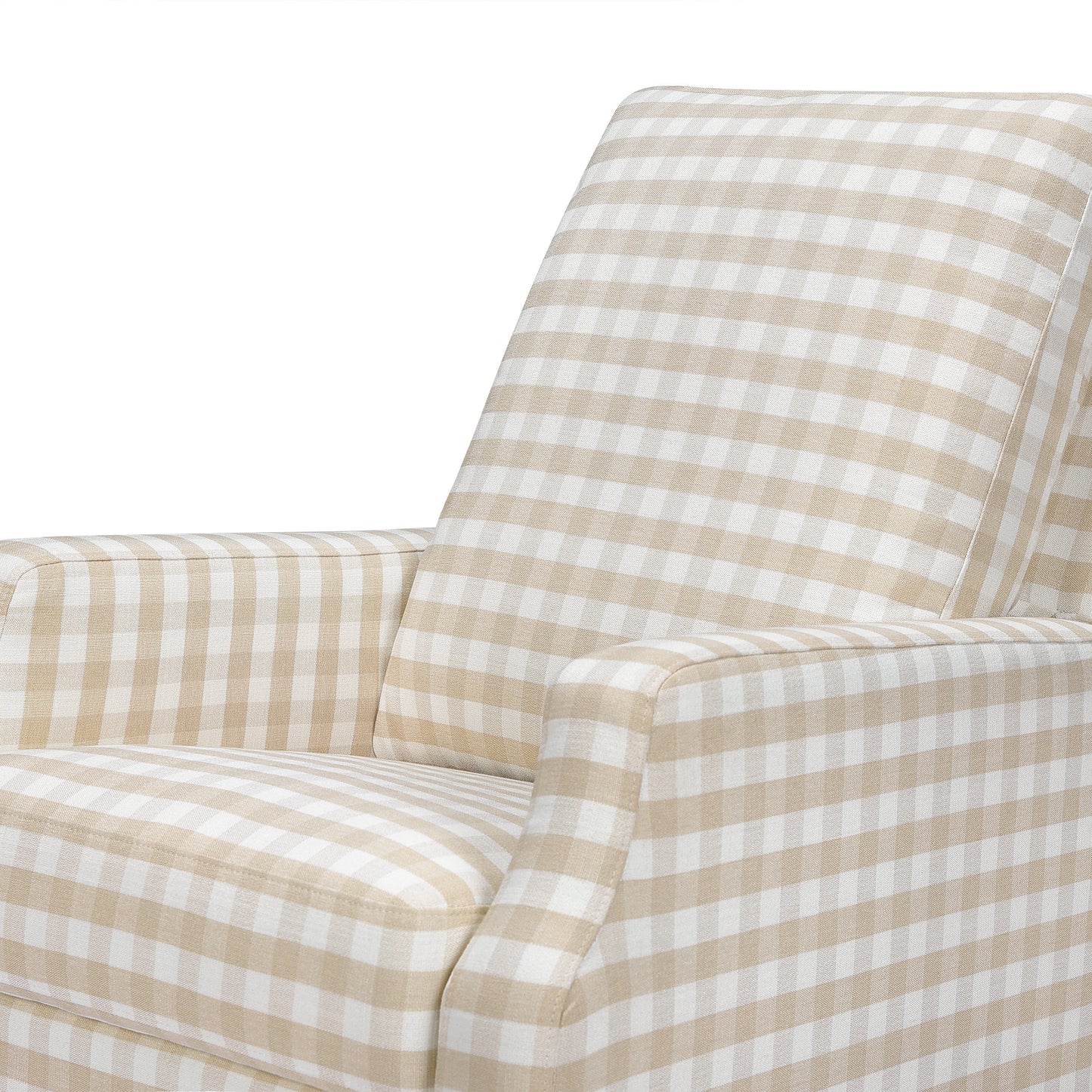 M22287TGHLB,Crewe Recliner and Swivel Glider in Tan Gingham with Light Wood Base