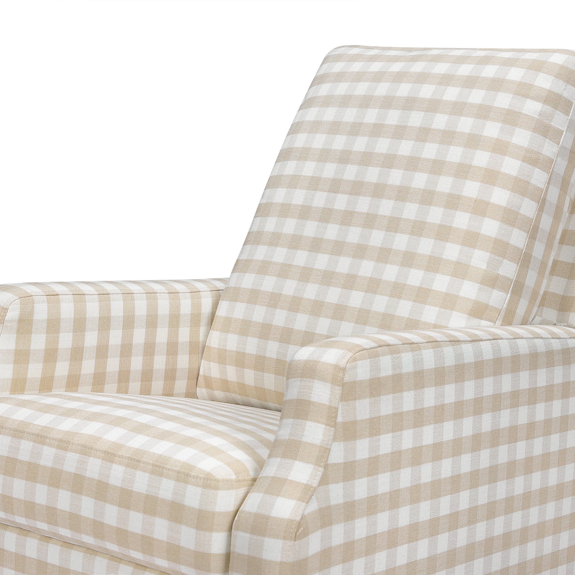 M22287TGHLB,Crewe Recliner and Swivel Glider in Tan Gingham with Light Wood Base