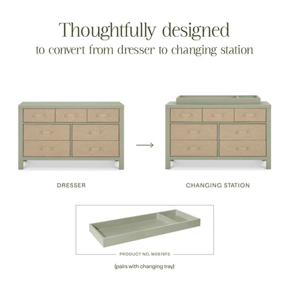 M24816FSPSEW,Eloise 7-Drawer Assembled Dresser in French Sage and Performance Sand Eco-Weave