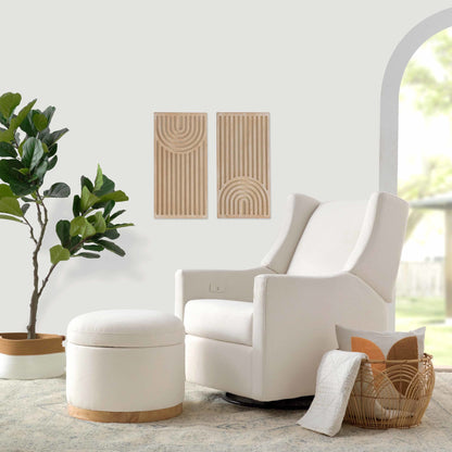 M22885PCMEWLB,Naka Storage Ottoman in Performance Cream Eco-Weave w/ Light wood base